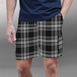 ScotsTee Shop Scottish Menzies Black and White Tartan Plaid Cargo Shorts for Men