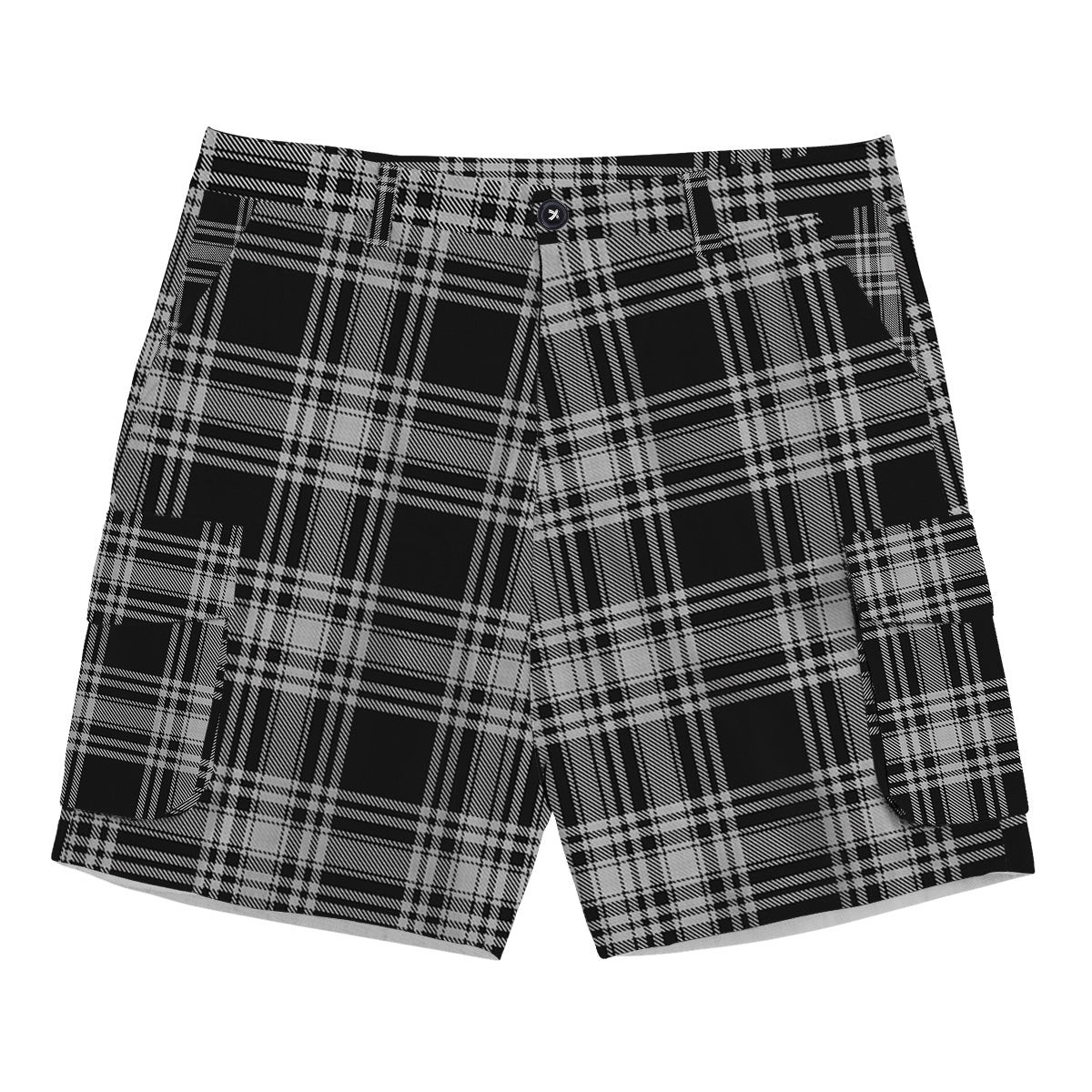 ScotsTee Shop Scottish Menzies Black and White Tartan Plaid Cargo Shorts for Men