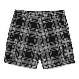 ScotsTee Shop Scottish Menzies Black and White Tartan Plaid Cargo Shorts for Men