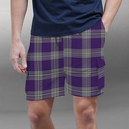ScotsTee Shop Scottish Menzies Mauve and White Tartan Plaid Cargo Shorts for Men
