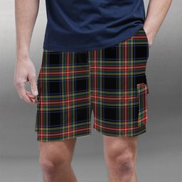 ScotsTee Shop Scottish Stewart Black Modern Tartan Plaid Cargo Shorts for Men