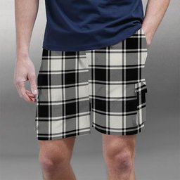 ScotsTee Shop Scottish McFie Black & White Ancient Tartan Plaid Cargo Shorts for Men
