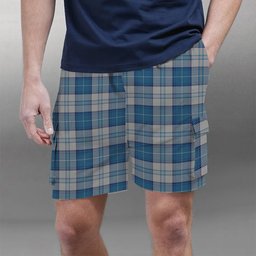 ScotsTee Shop Scottish Menzies Dress Blue and White Tartan Plaid Cargo Shorts for Men
