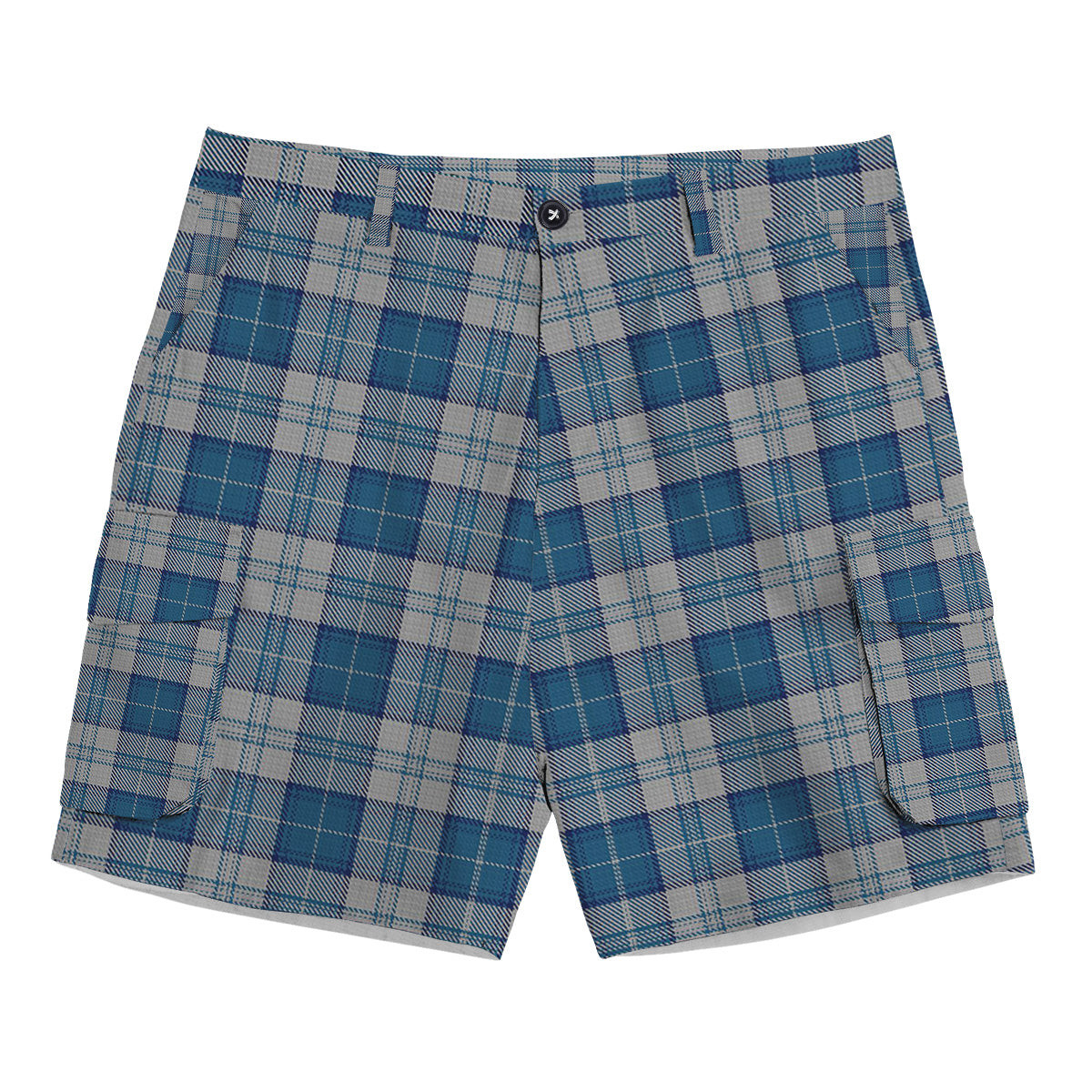 ScotsTee Shop Scottish Menzies Dress Blue and White Tartan Plaid Cargo Shorts for Men