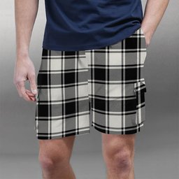 ScotsTee Shop Scottish MacFie Black & White Ancient Tartan Plaid Cargo Shorts for Men