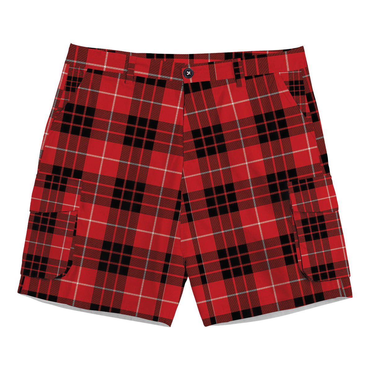 ScotsTee Shop Scottish Monroe Black and Red Modern Tartan Plaid Cargo Shorts for Men