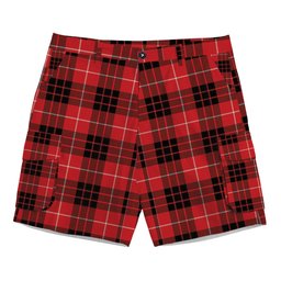 ScotsTee Shop Scottish Monroe Black and Red Modern Tartan Plaid Cargo Shorts for Men