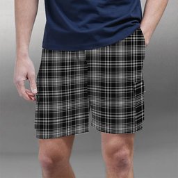 ScotsTee Shop Scottish McLean Black and White Tartan Plaid Cargo Shorts for Men