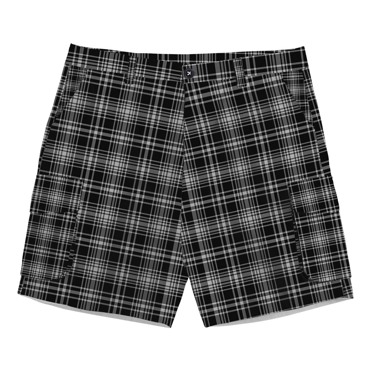 ScotsTee Shop Scottish McLean Black and White Tartan Plaid Cargo Shorts for Men