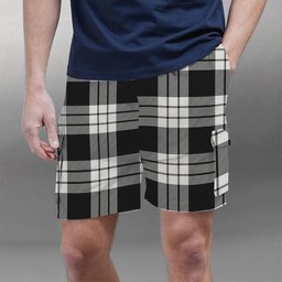 ScotsTee Shop Scottish McFarland Black White Tartan Plaid Cargo Shorts for Men
