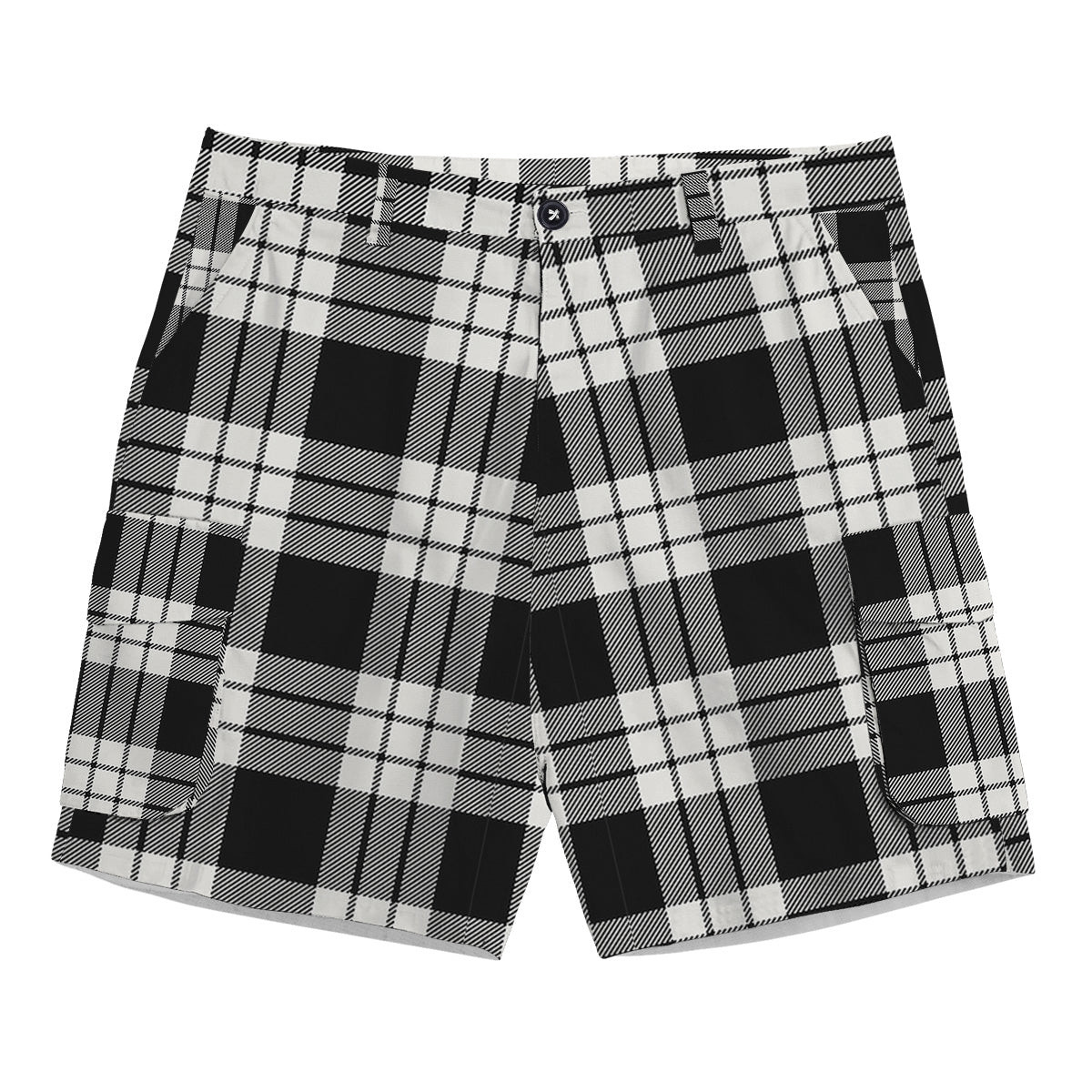 ScotsTee Shop Scottish McFarland Black White Tartan Plaid Cargo Shorts for Men