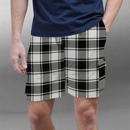 ScotsTee Shop Scottish McFie Black & White Modern Tartan Plaid Cargo Shorts for Men