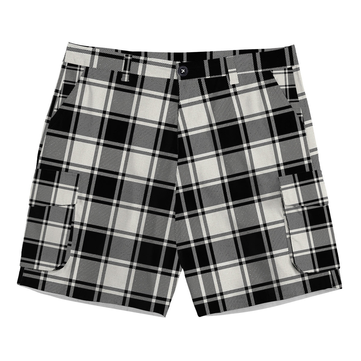 ScotsTee Shop Scottish McFie Black & White Modern Tartan Plaid Cargo Shorts for Men