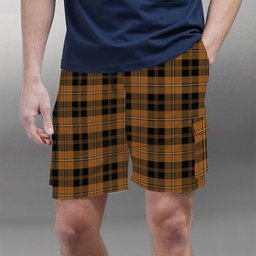 ScotsTee Shop Scottish Johnston Orange and Black Tartan Plaid Cargo Shorts for Men