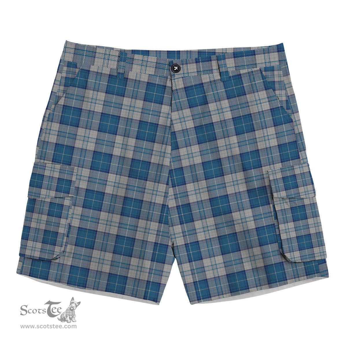 ScotsTee Shop Scottish Menzies Dress Blue & White Tartan Plaid Cargo Shorts for Men