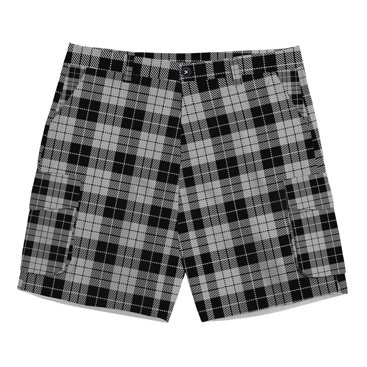 ScotsTee Shop Scottish MacLeod Black and White Tartan Plaid Cargo Shorts for Men