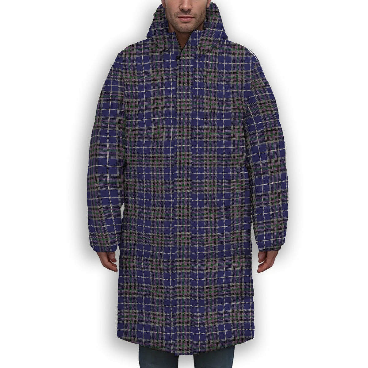 ScotsTee Shop Scottish Alexander of Menstry Premium Tartan Long Down Jacket Winter White Duck Down Plaid