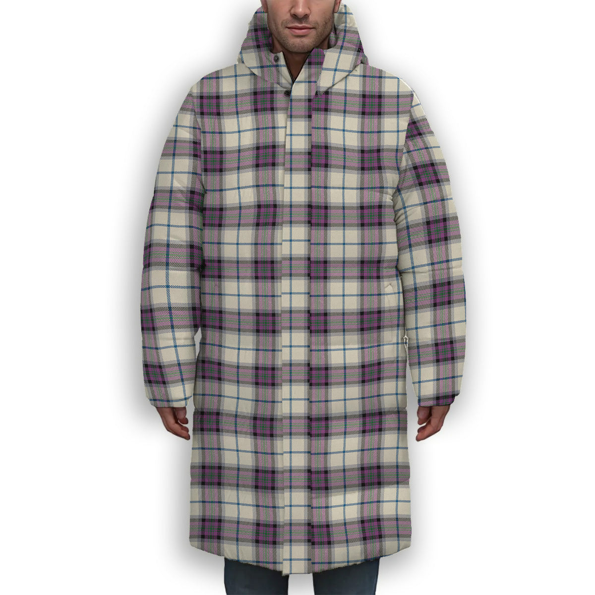 ScotsTee Shop Scottish Alexander of Menstry Dress Ancient Premium Tartan Long Down Jacket Winter White Duck Down Plaid