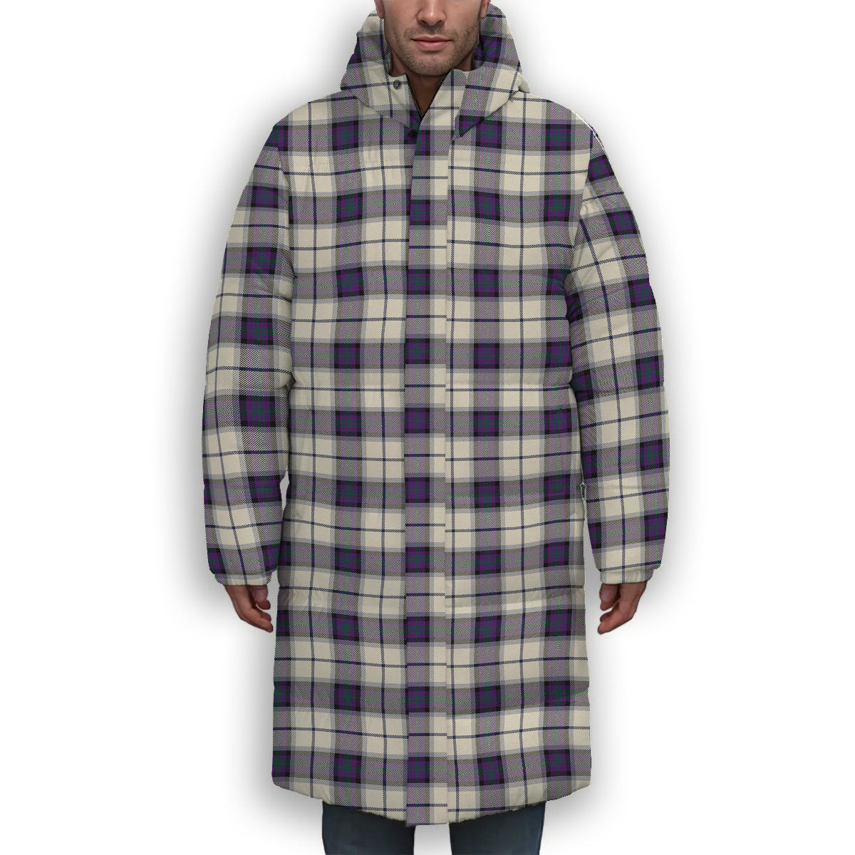 ScotsTee Shop Scottish Alexander of Menstry Dress Modern Premium Tartan Long Down Jacket Winter White Duck Down Plaid
