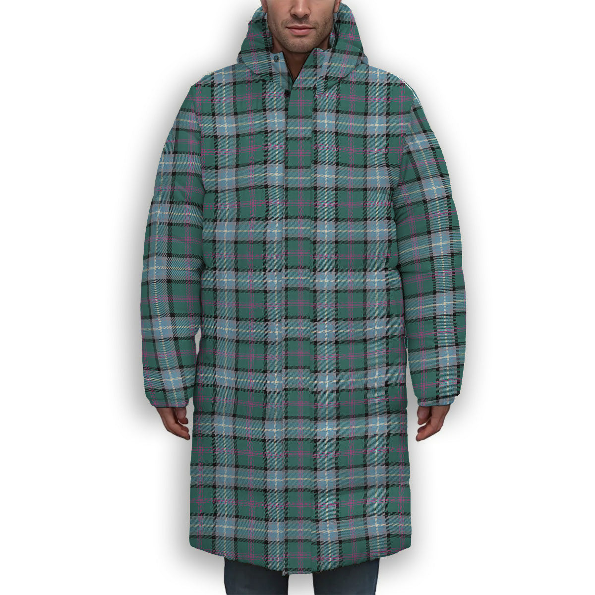 ScotsTee Shop Scottish Alexander of Menstry Hunting Ancient Premium Tartan Long Down Jacket Winter White Duck Down Plaid