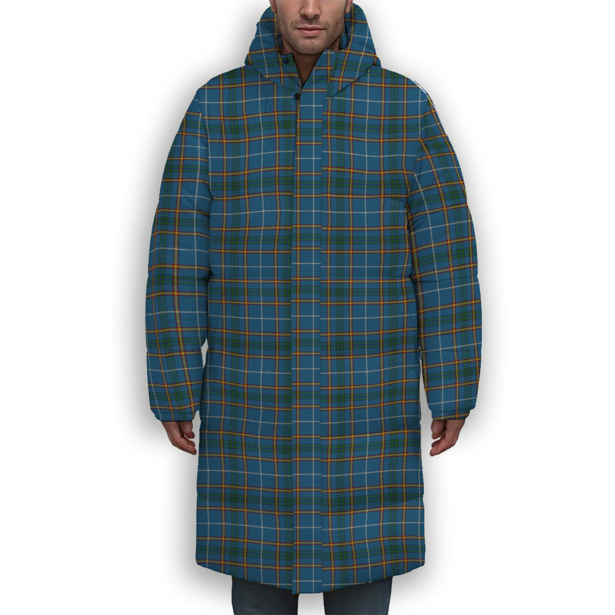 ScotsTee Shop Scottish Bains of Caithness Premium Tartan Long Down Jacket Winter White Duck Down Plaid