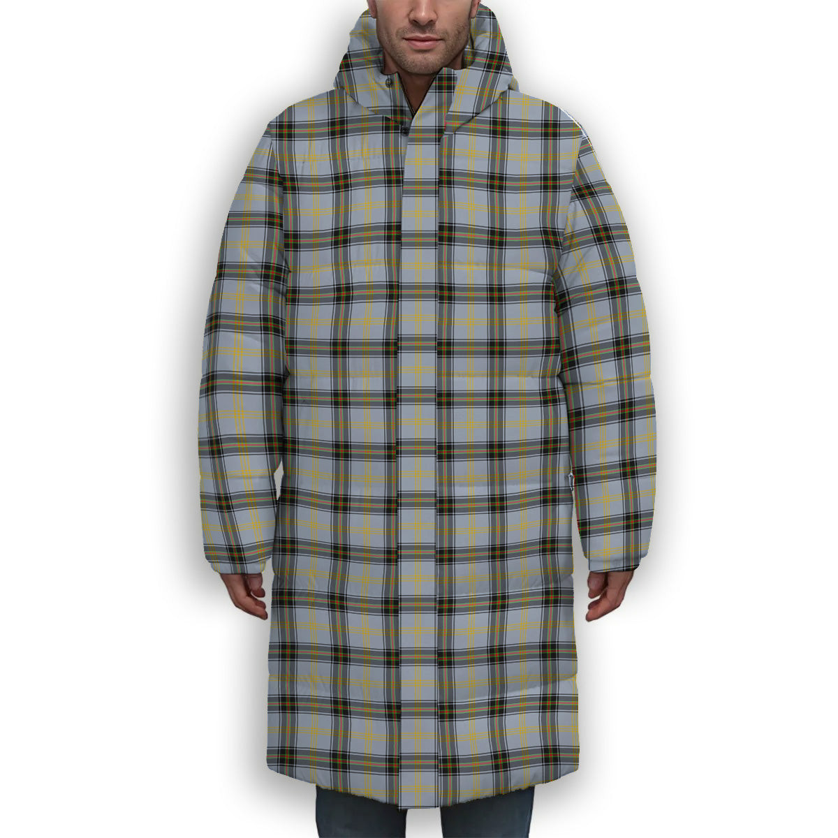 ScotsTee Shop Scottish Bell of the Borders SC Premium Tartan Long Down Jacket Winter White Duck Down Plaid