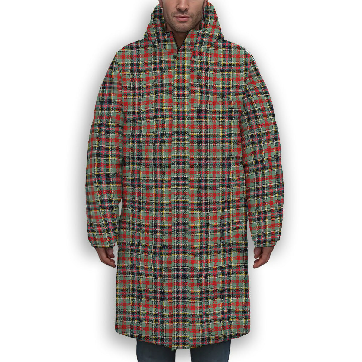 ScotsTee Shop Scottish Bruce of Kinnaird Modern Premium Tartan Long Down Jacket Winter White Duck Down Plaid