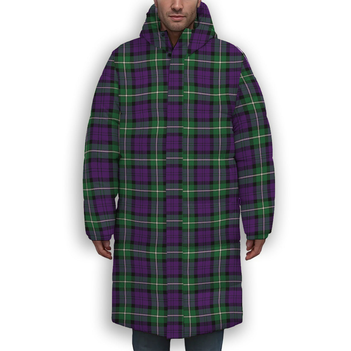 ScotsTee Shop Scottish Baillie Highland Society Ancient Premium Tartan Long Down Jacket Winter White Duck Down Plaid