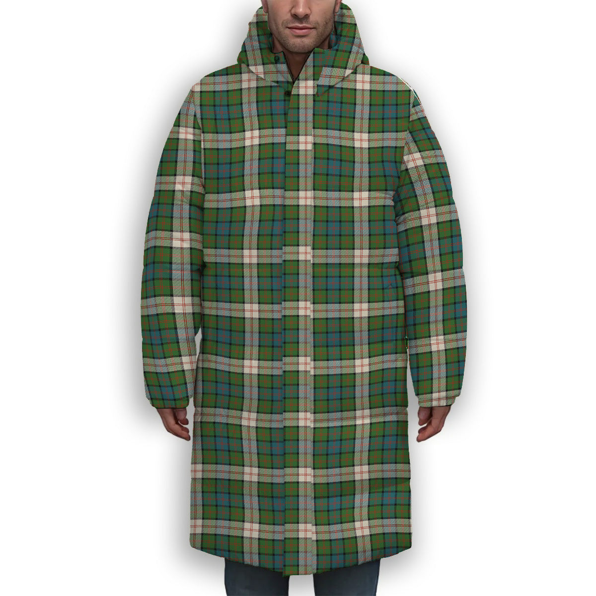 ScotsTee Shop Scottish Blair Dress Ancient Premium Tartan Long Down Jacket Winter White Duck Down Plaid