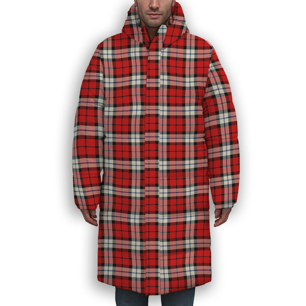 ScotsTee Shop Scottish Brodie Dress Modern Premium Tartan Long Down Jacket Winter White Duck Down Plaid