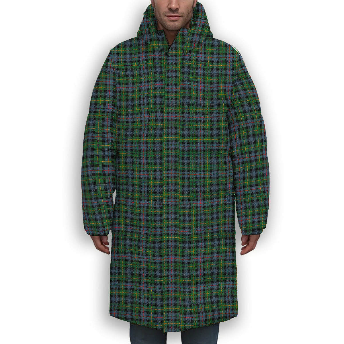 ScotsTee Shop Scottish Baillie of Lamington Ancient Clan Premium Tartan Long Down Jacket Winter White Duck Down Plaid