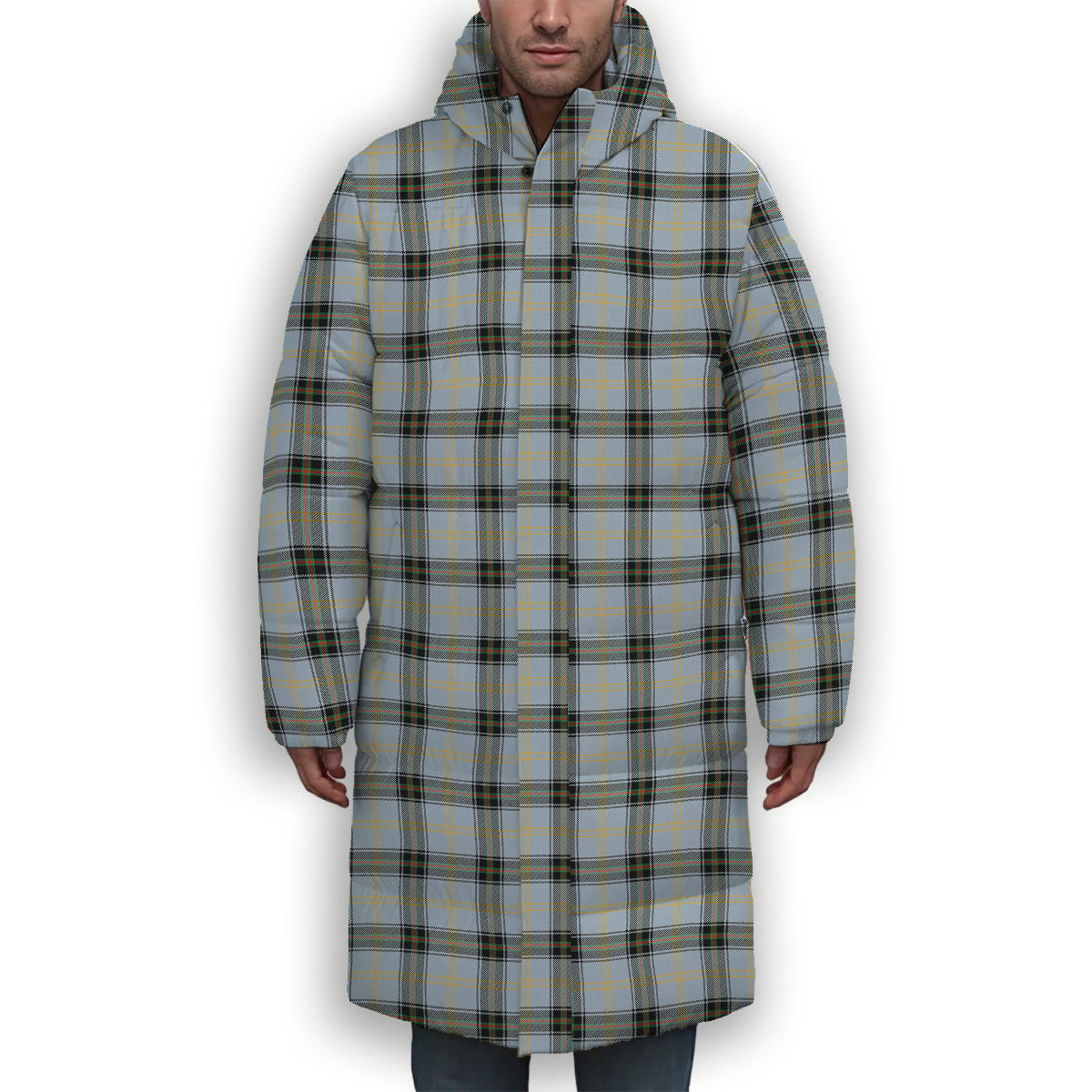 ScotsTee Shop Scottish Bell of the Borders Ancient Premium Tartan Long Down Jacket Winter White Duck Down Plaid