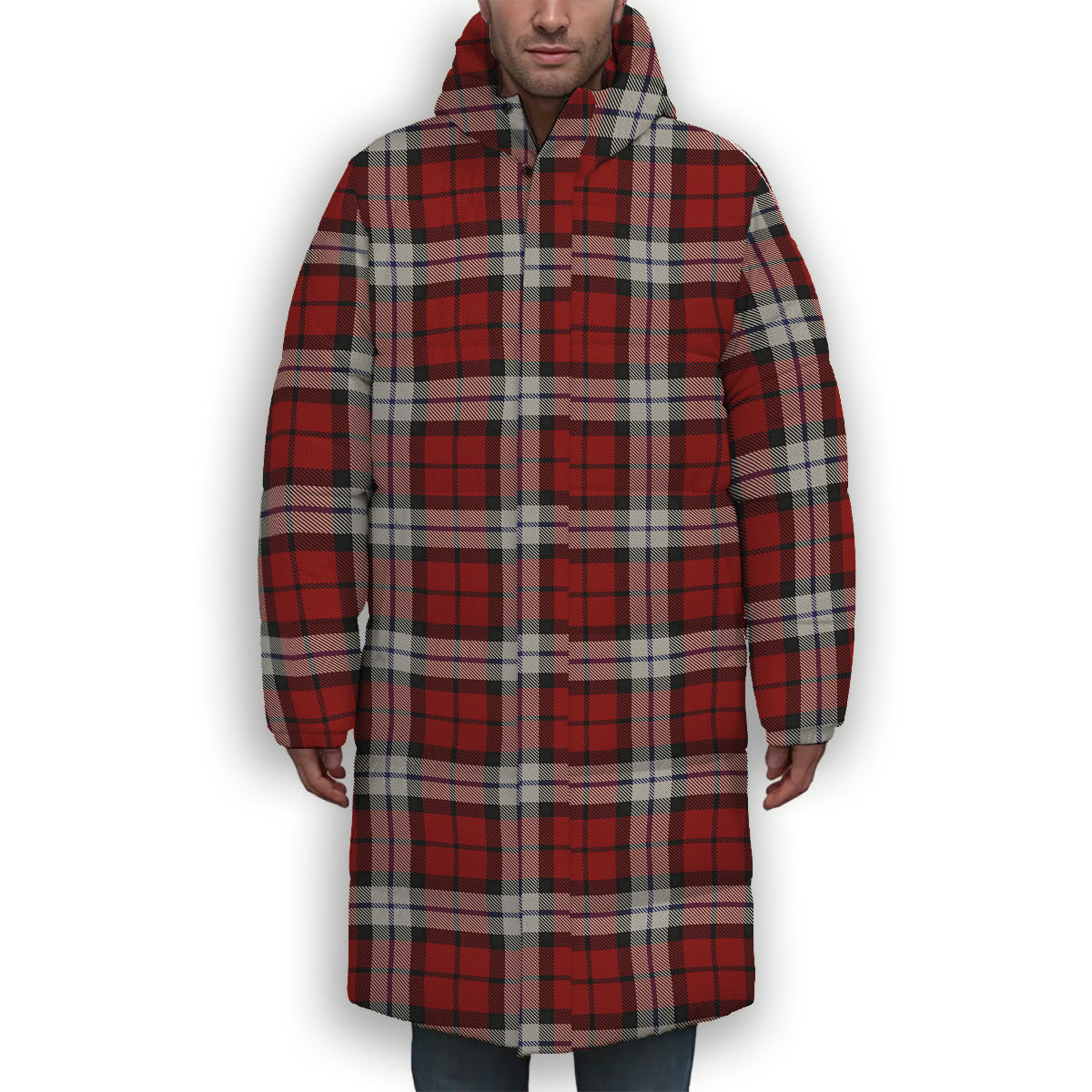 ScotsTee Shop Scottish Brodie Dress Premium Tartan Long Down Jacket Winter White Duck Down Plaid