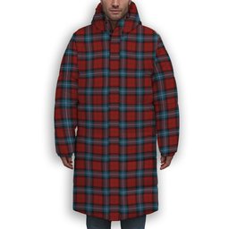 ScotsTee Shop Scottish Baillie of Polkemmet Red Premium Tartan Long Down Jacket Winter White Duck Down Plaid