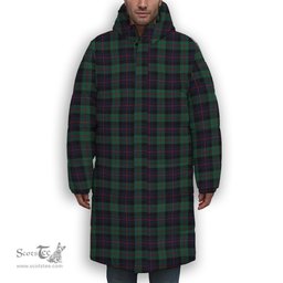 ScotsTee Shop Scottish Black Watch Coarse Kilt Modern Premium Tartan Long Down Jacket Winter White Duck Down Plaid