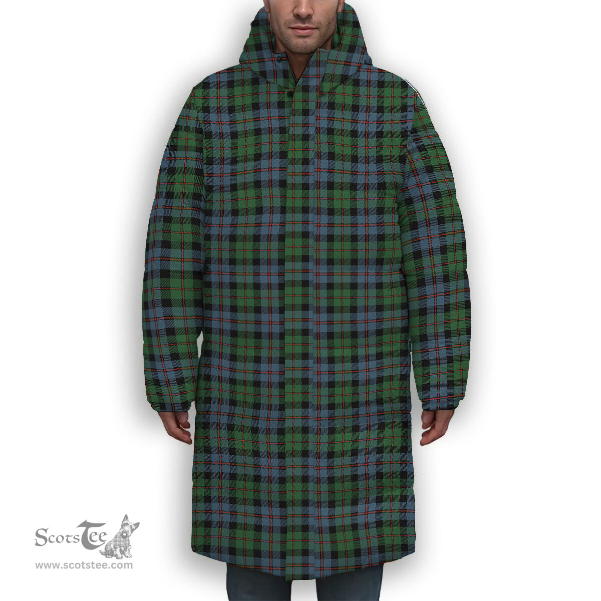 ScotsTee Shop Scottish Black Watch Coarse Kilt Ancient Premium Tartan Long Down Jacket Winter White Duck Down Plaid