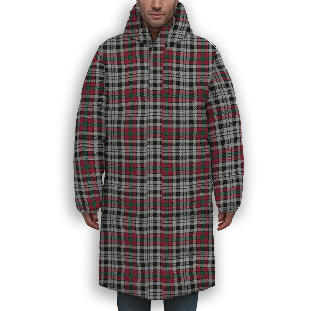 ScotsTee Shop Scottish Borthwick Dress Modern Premium Tartan Long Down Jacket Winter White Duck Down Plaid