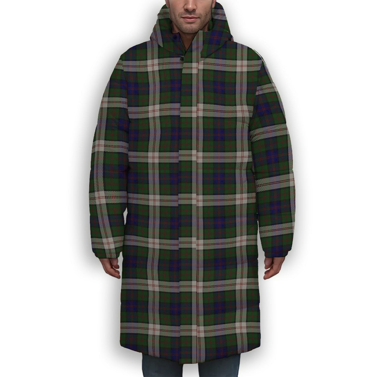 ScotsTee Shop Scottish Blair Dress Premium Tartan Long Down Jacket Winter White Duck Down Plaid
