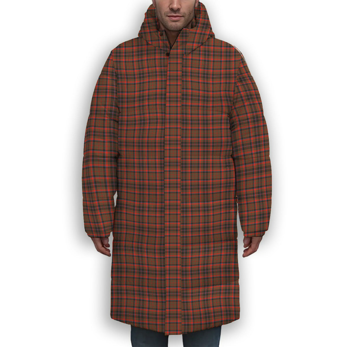 ScotsTee Shop Scottish Cumming Hunting Weathered Premium Tartan Long Down Jacket Winter White Duck Down Plaid