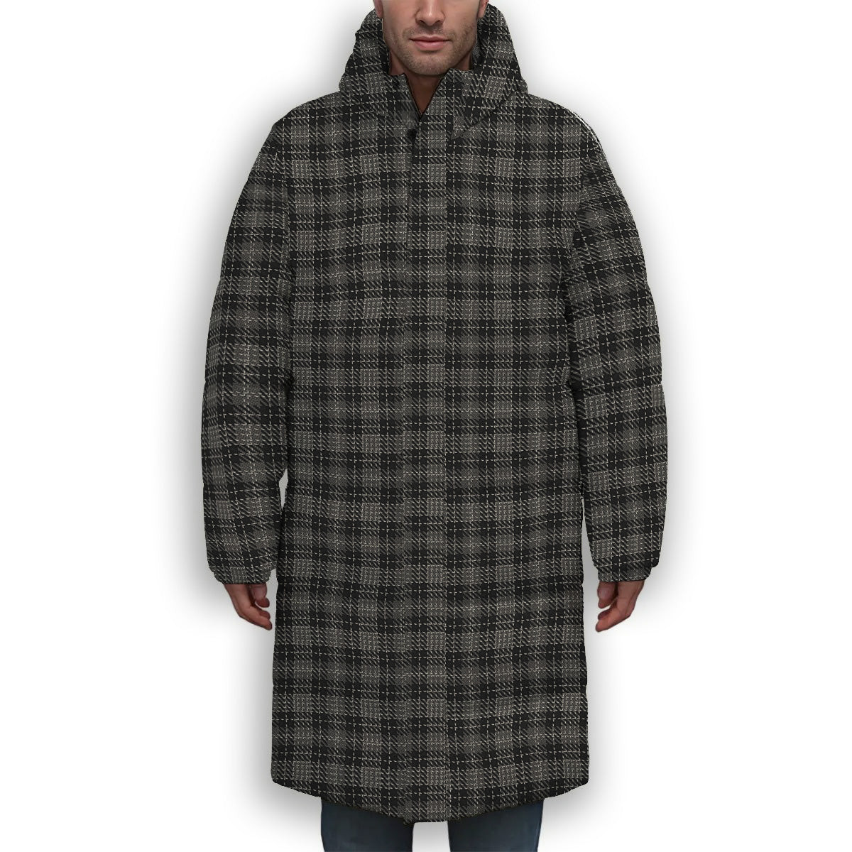 ScotsTee Shop Scottish Clergy Breacan na’n Clearach Premium Tartan Long Down Jacket Winter White Duck Down Plaid