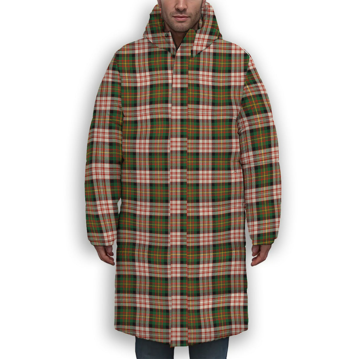ScotsTee Shop Scottish Carnegie Dress Ancient Premium Tartan Long Down Jacket Winter White Duck Down Plaid