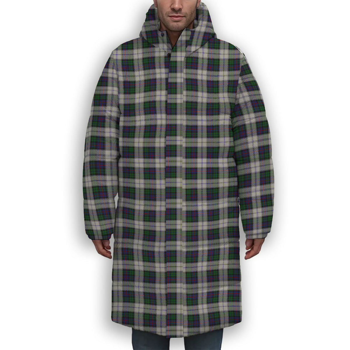 ScotsTee Shop Scottish Campbell of Cawdor Dress Premium Tartan Long Down Jacket Winter White Duck Down Plaid