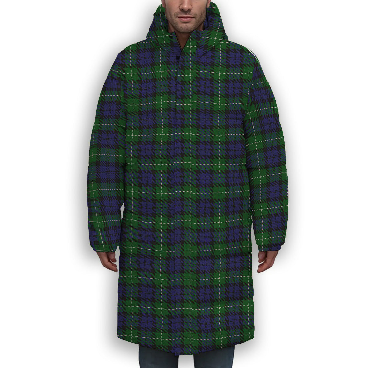 ScotsTee Shop Scottish Campbell of Argyll Smiths Premium Tartan Long Down Jacket Winter White Duck Down Plaid