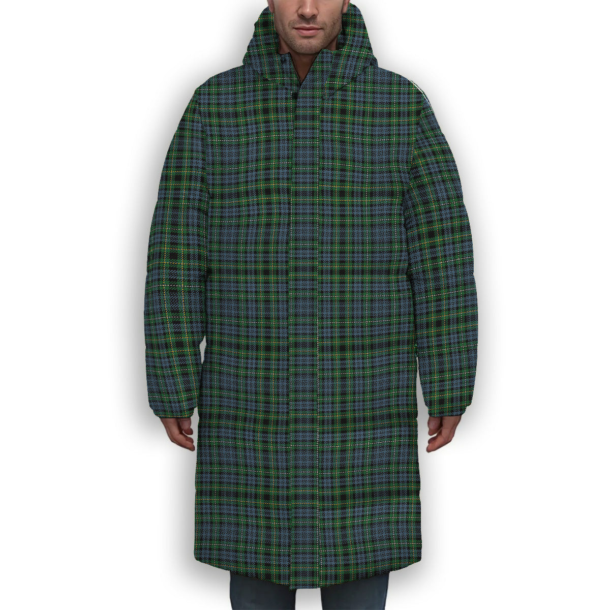 ScotsTee Shop Scottish Campbell of Argyll 1815 Ancient Premium Tartan Long Down Jacket Winter White Duck Down Plaid