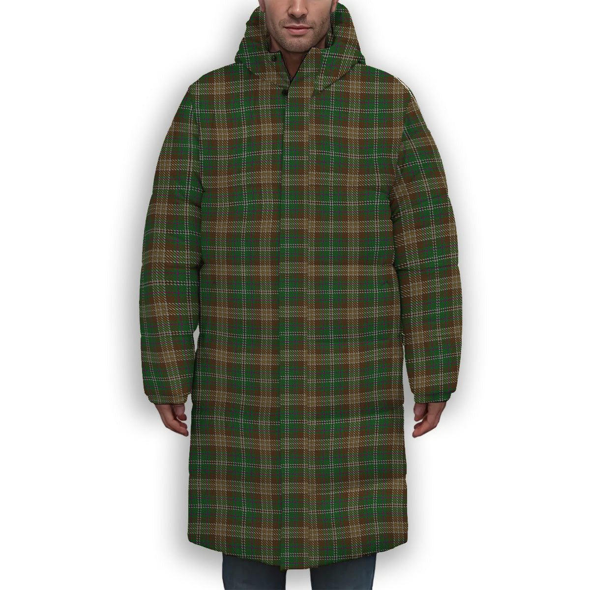 ScotsTee Shop Scottish Corcoran of Sherbrooke Premium Tartan Long Down Jacket Winter White Duck Down Plaid