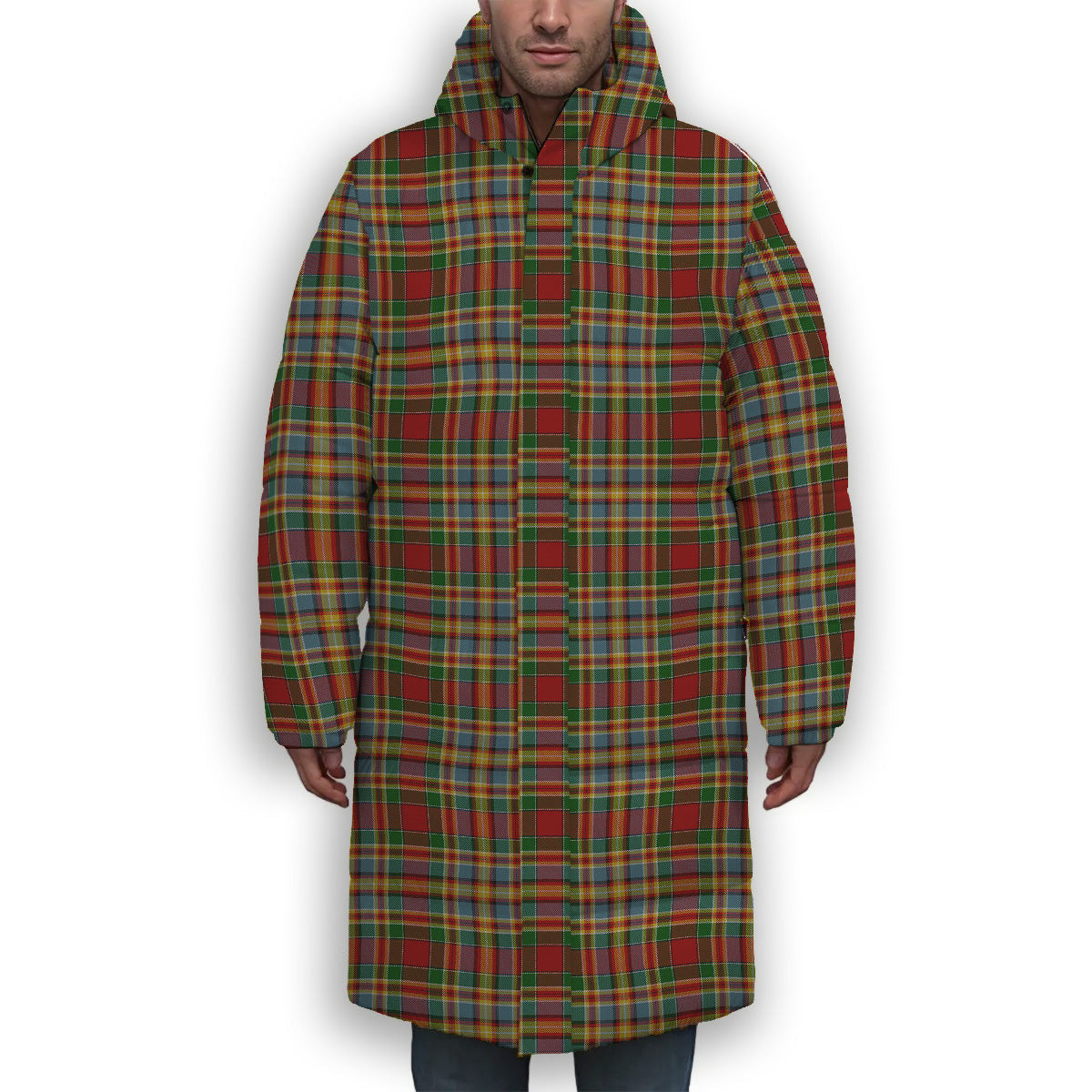 ScotsTee Shop Scottish Chattan Chief of Clan Premium Tartan Long Down Jacket Winter White Duck Down Plaid