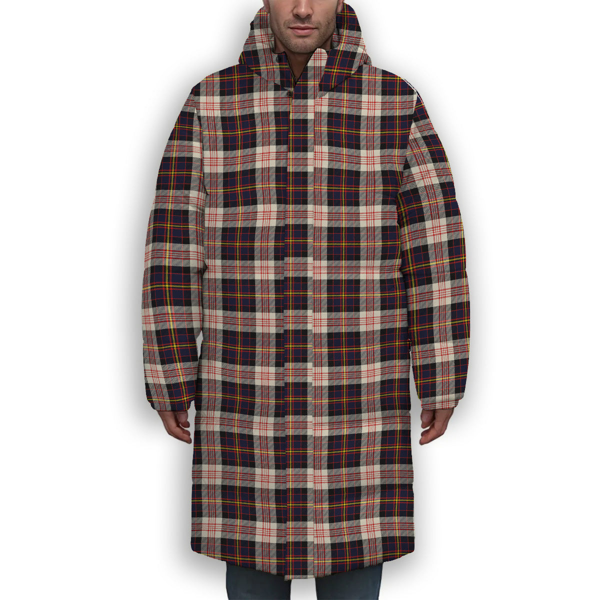 ScotsTee Shop Scottish Cameron of Erracht Dress Modern Premium Tartan Long Down Jacket Winter White Duck Down Plaid
