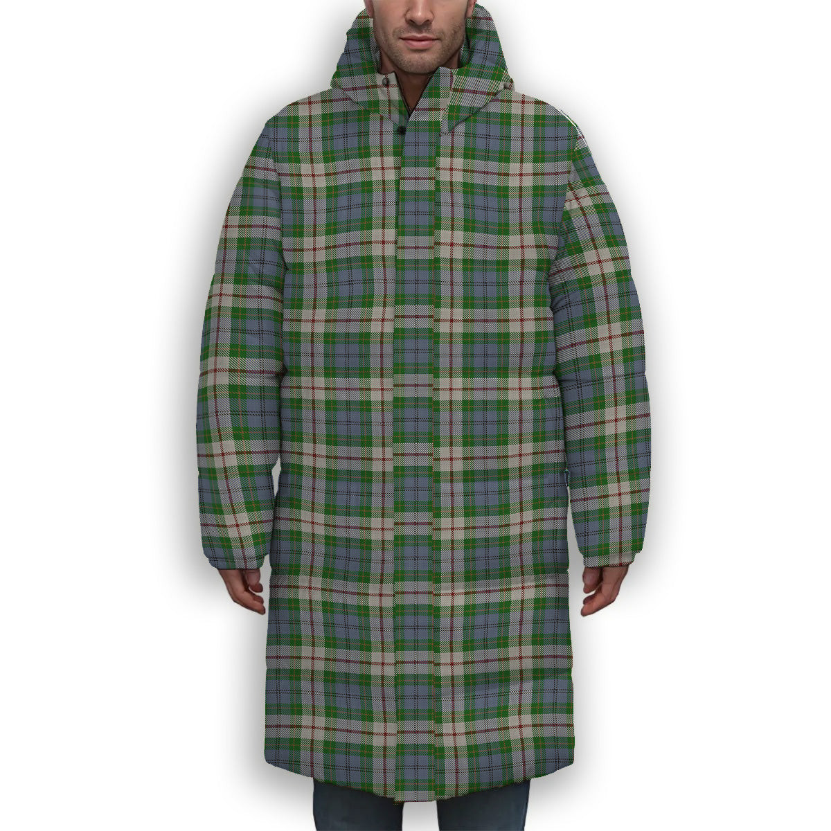 ScotsTee Shop Scottish Coulter Dress Premium Tartan Long Down Jacket Winter White Duck Down Plaid