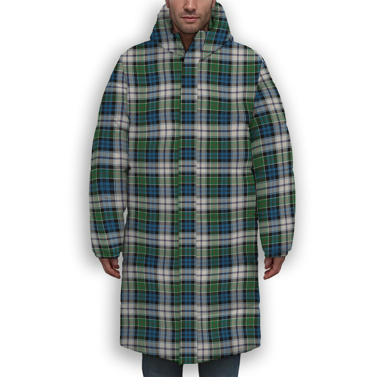 ScotsTee Shop Scottish Colquhoun Dress Ancient Premium Tartan Long Down Jacket Winter White Duck Down Plaid