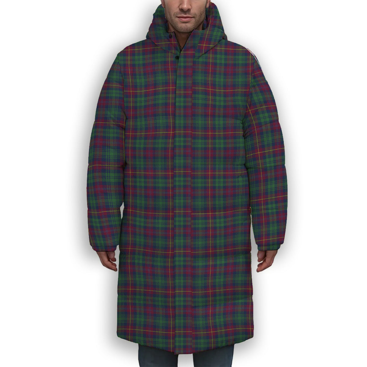 ScotsTee Shop Scottish Cairns of Finavon Modern Premium Tartan Long Down Jacket Winter White Duck Down Plaid